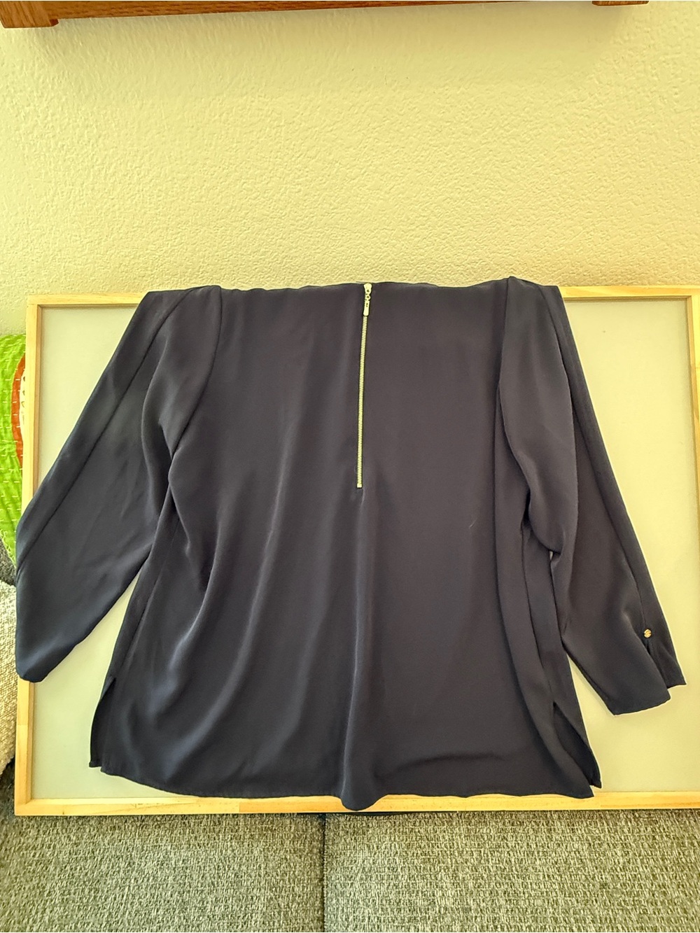 Chico's Navy Long-Sleeve Blouse with Back Zip Detail